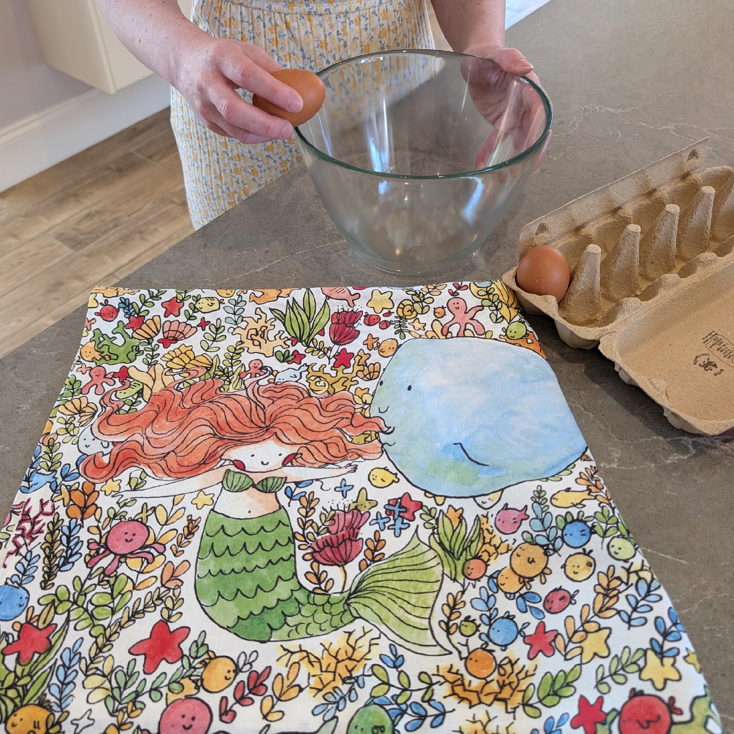 'Mermaid & Whale' Cotton Tea Towel