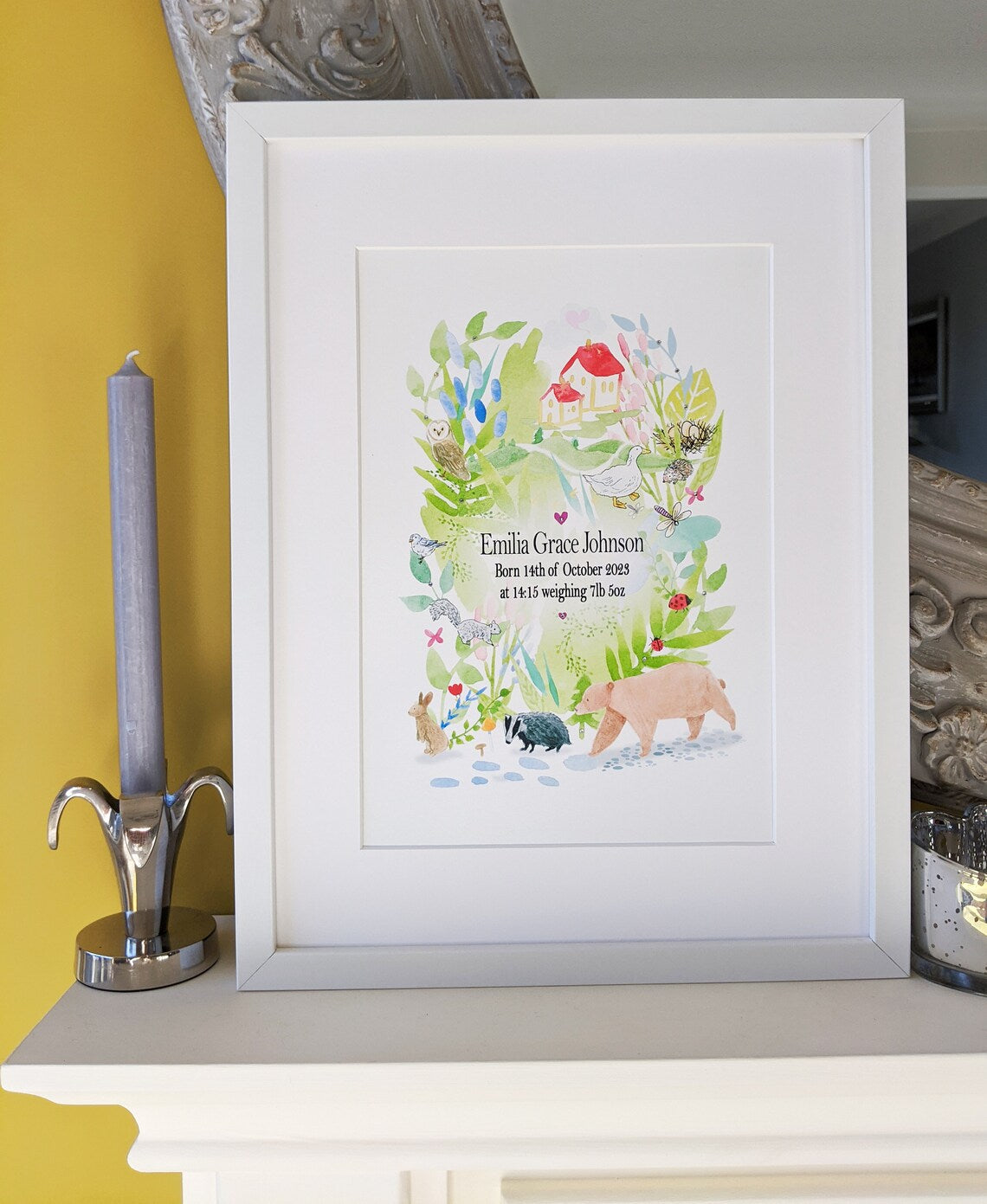 Nursery Woodland Personalised Birth Date & Name Print