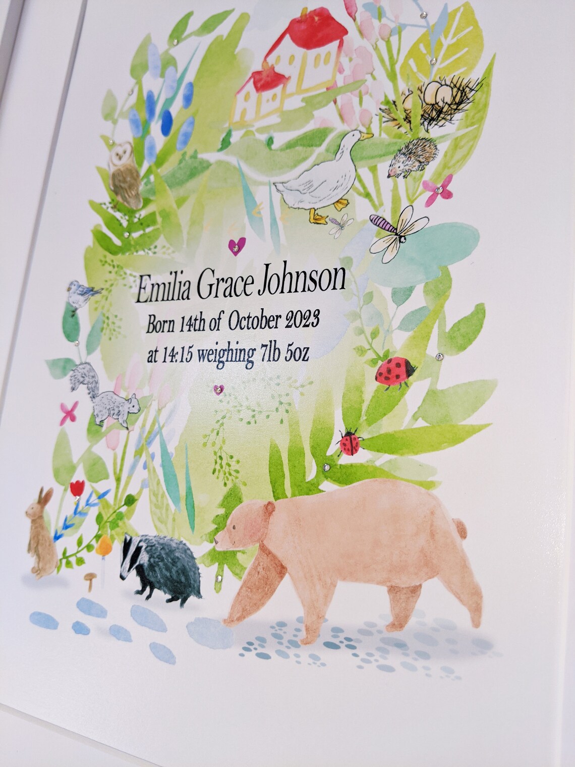 Nursery Woodland Personalised Birth Date & Name Print