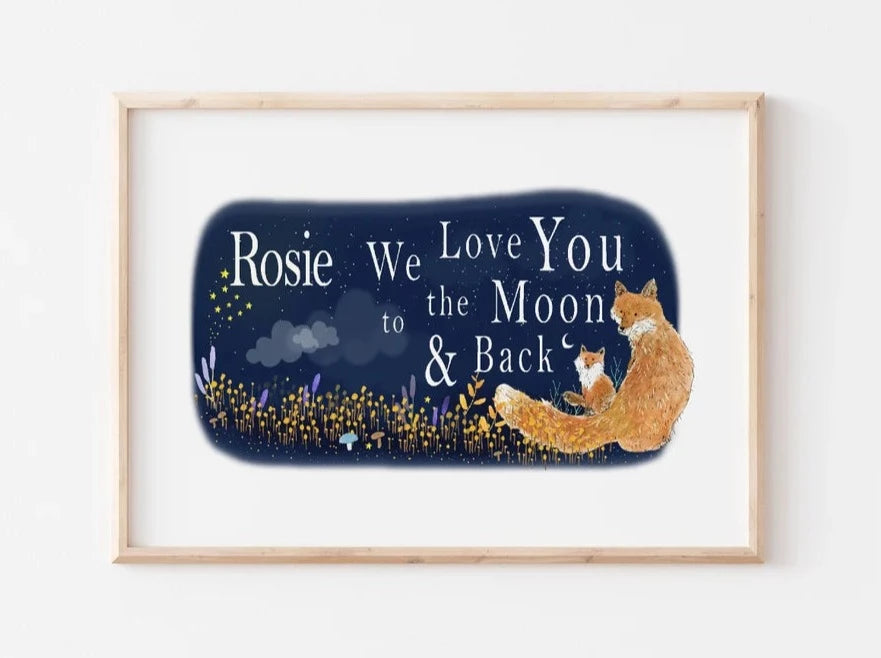 'We Love You to the Moon and Back' Personalised Fox Print