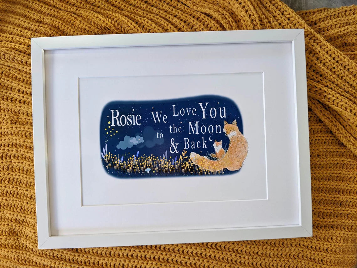 'We Love You to the Moon and Back' Personalised Fox Print