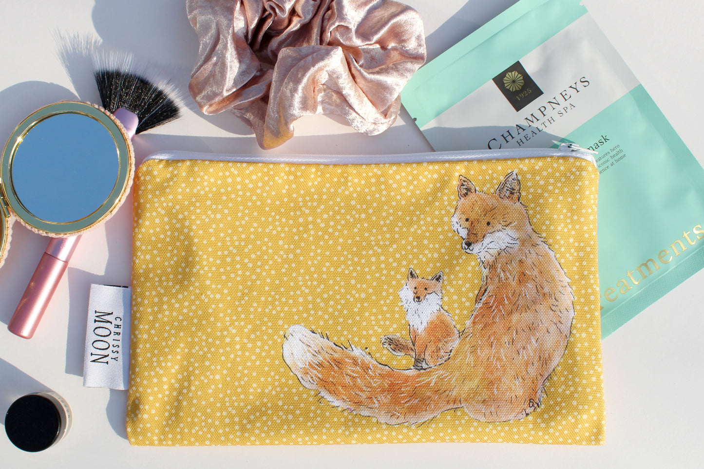 'Fox and Cub' Cotton Cosmetic Bag/Pencil Case