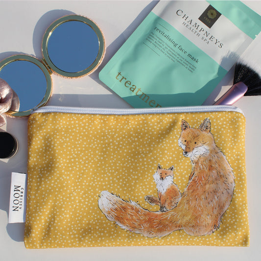 'Fox and Cub' Cotton Cosmetic Bag/Pencil Case
