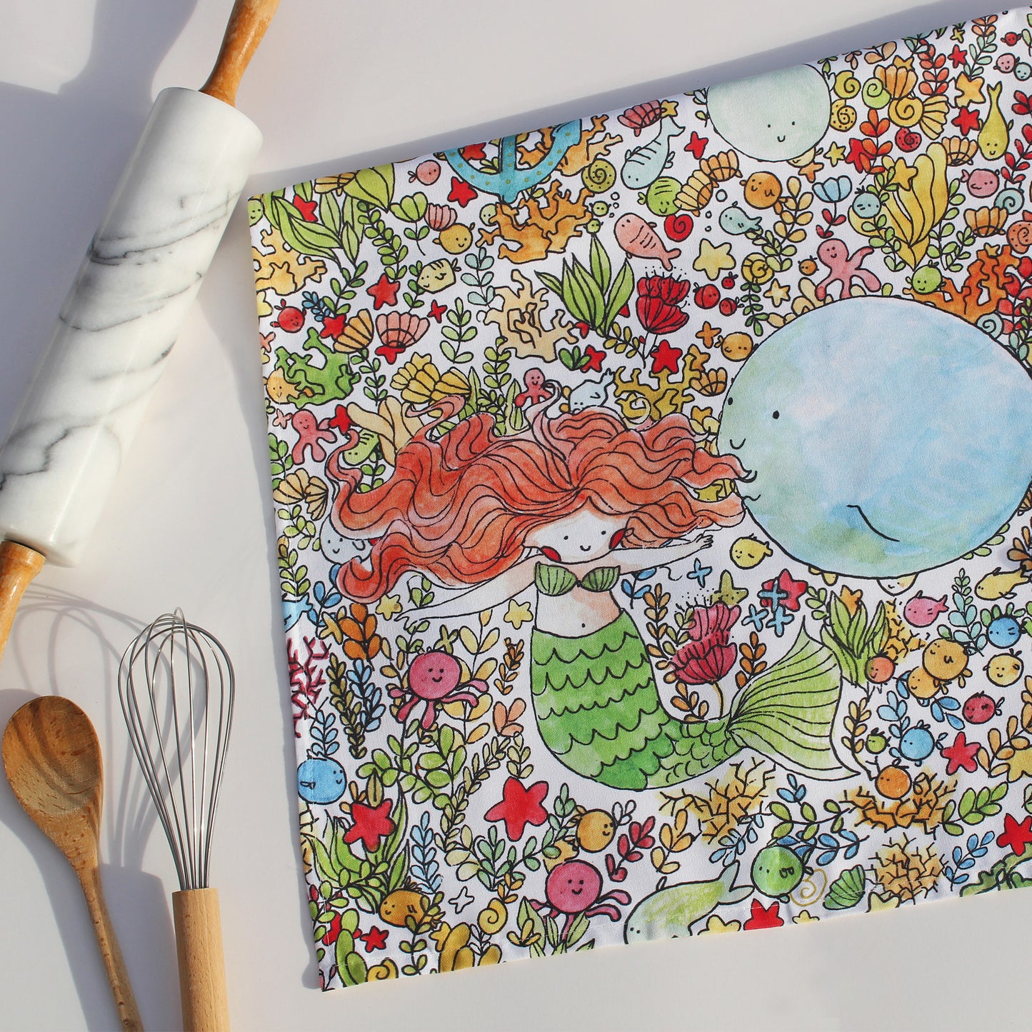 'Mermaid & Whale' Cotton Tea Towel